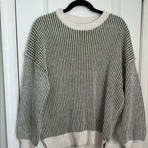 Striped olive green and White Women's Sweater